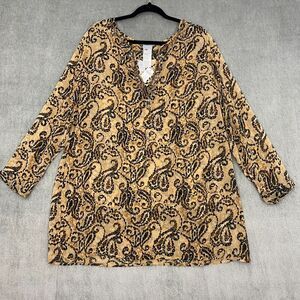 Chicos Top Sz 3 Chiffon Embellished Tunic Paisley Leopard Mob‎ Wife Cats 16/18
